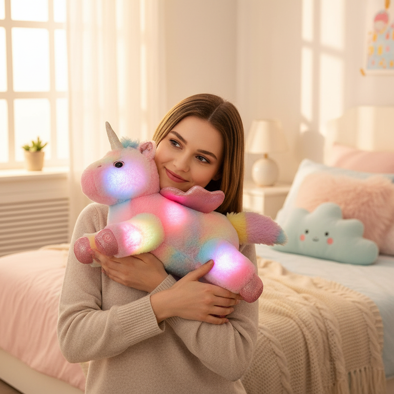 light up unicorn stuffed animal - in-use