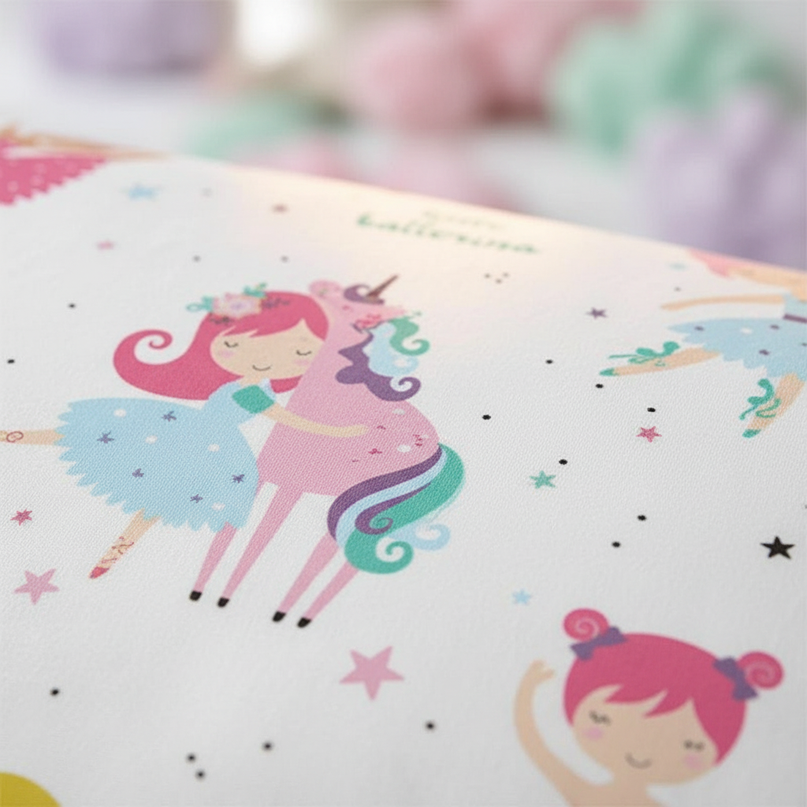 little ballerina allover unicorn bedding - detail