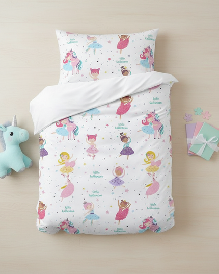 little ballerina allover unicorn bedding - flat-lay