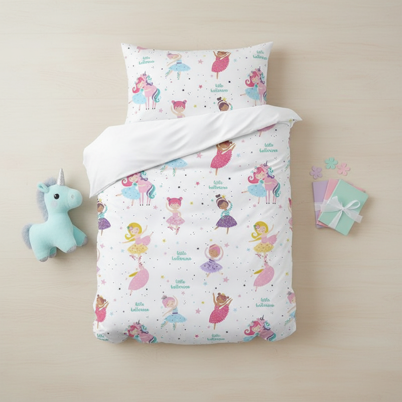 little ballerina allover unicorn bedding - flat-lay