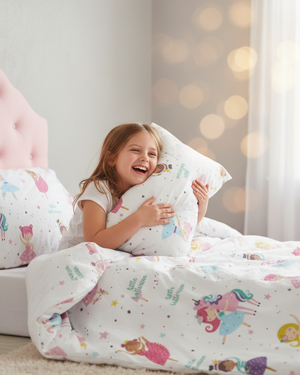 little ballerina allover unicorn bedding - in-use