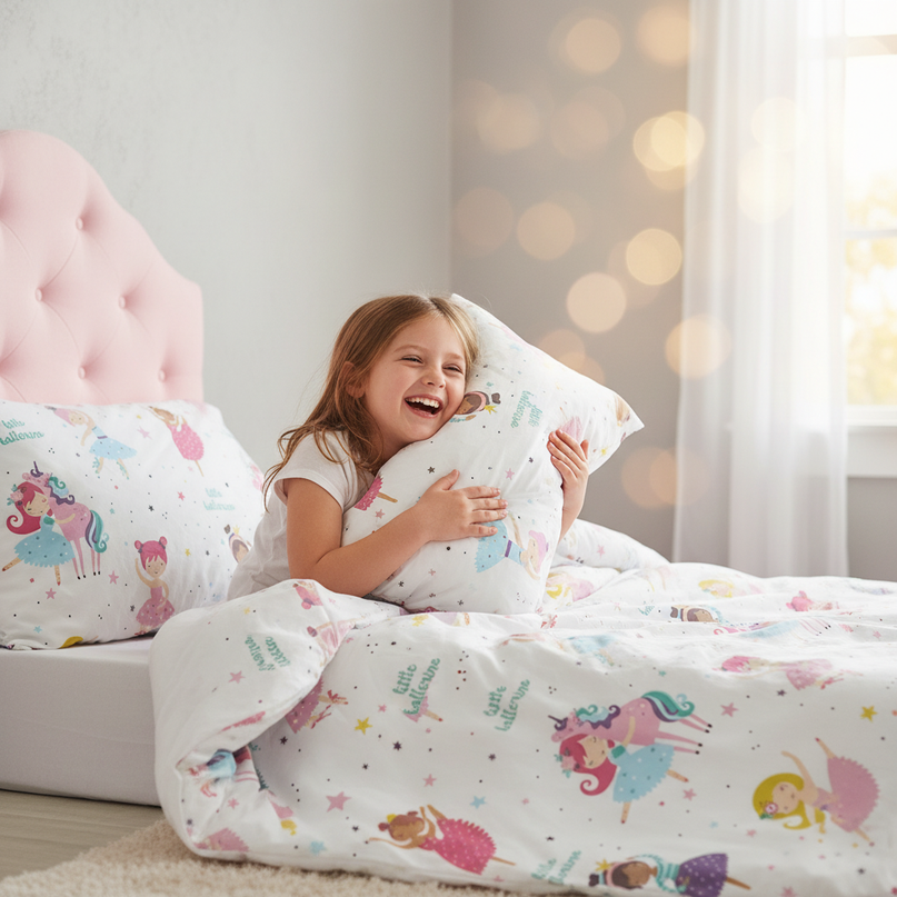 little ballerina allover unicorn bedding - in-use