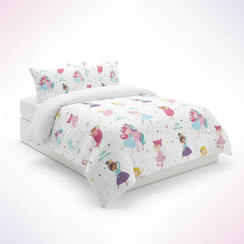 little ballerina allover unicorn bedding - white-bg