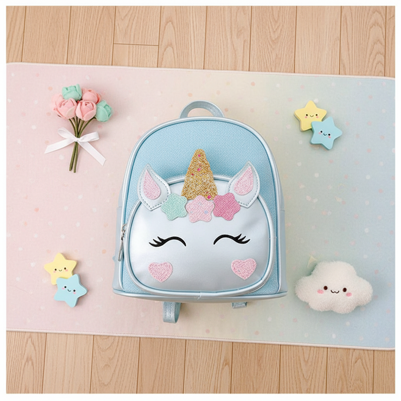 little girl unicorn backpack - flat-lay