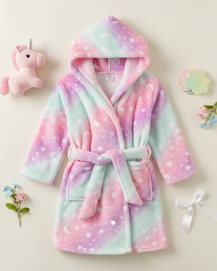 little girl unicorn robe - flat-lay