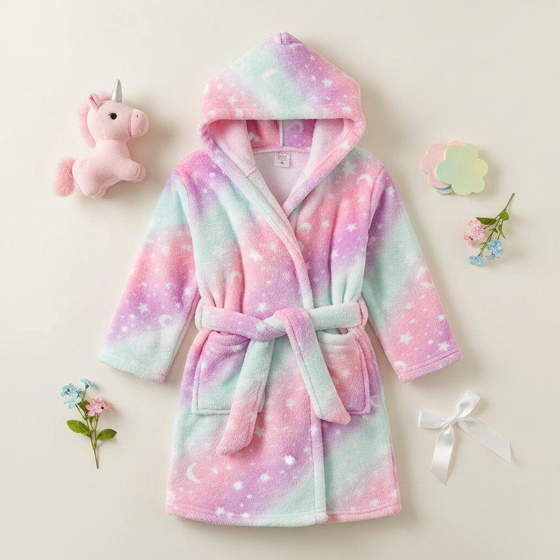 little girl unicorn robe - flat-lay