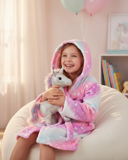 little girl unicorn robe - in-use