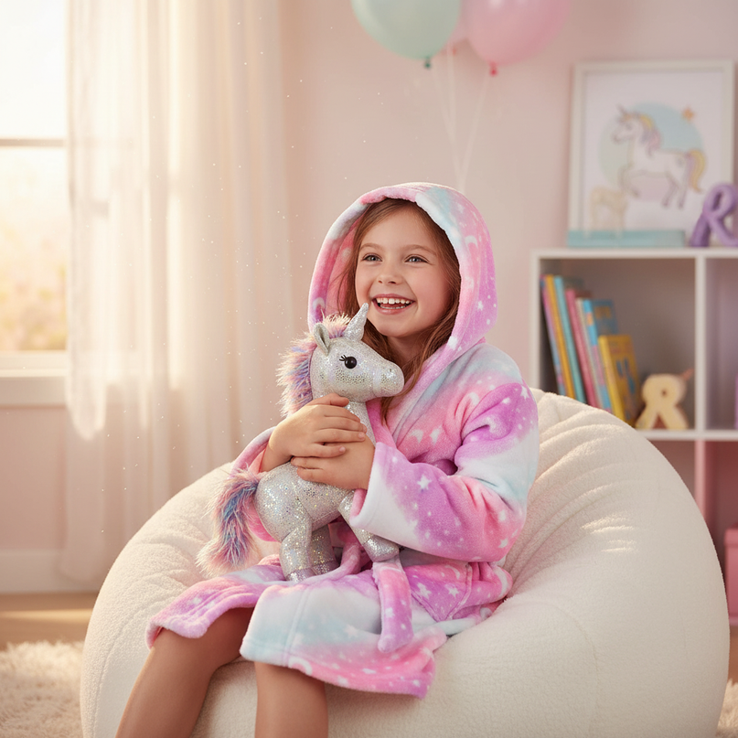 little girl unicorn robe - in-use