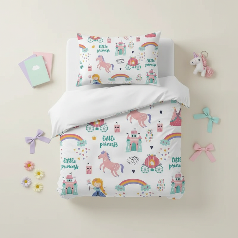 little princess unicorn bedding - flat-lay