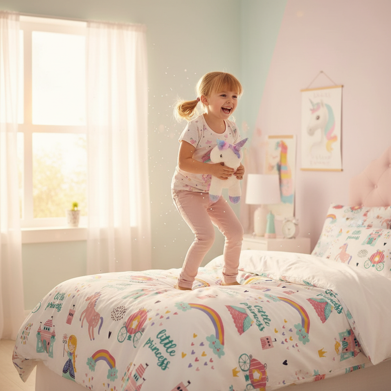 little princess unicorn bedding - in-use