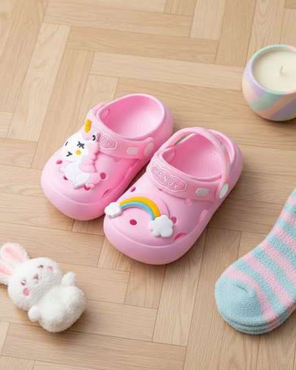 little unicorn slippers - flat-lay