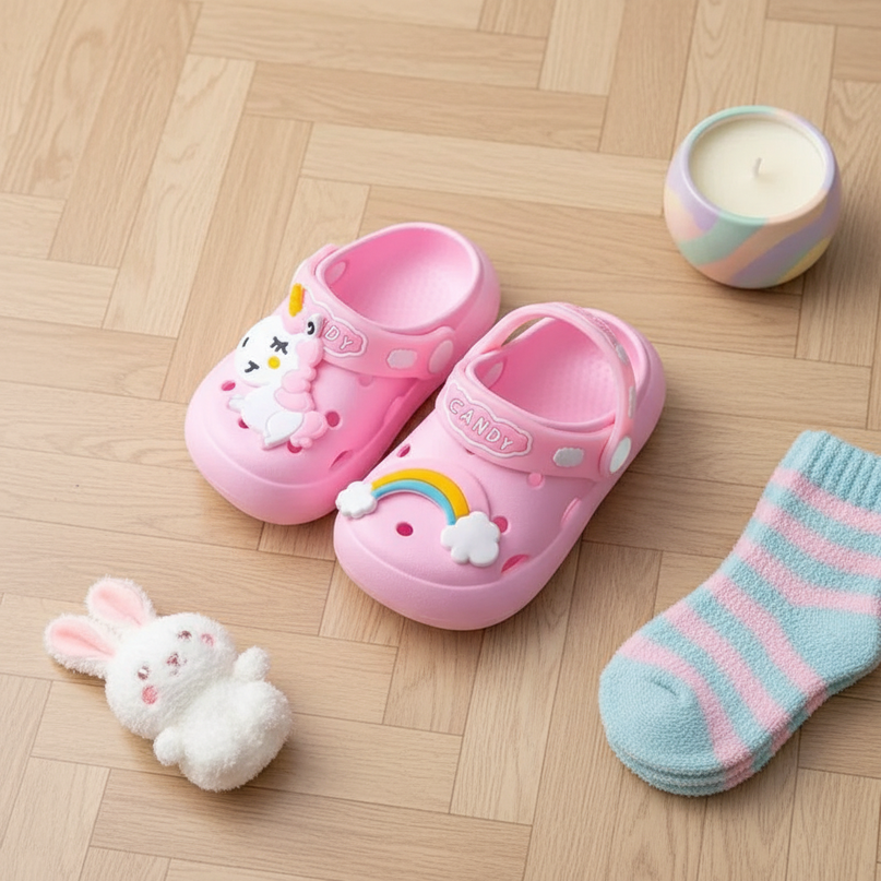 little unicorn slippers - flat-lay