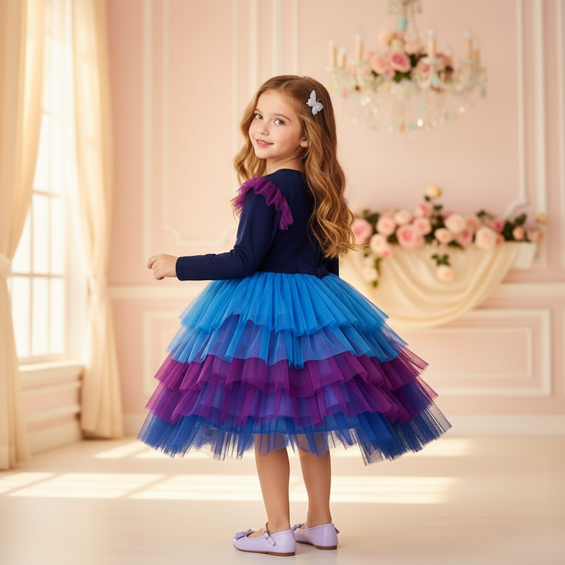 long sleeve unicorn dress girls - back