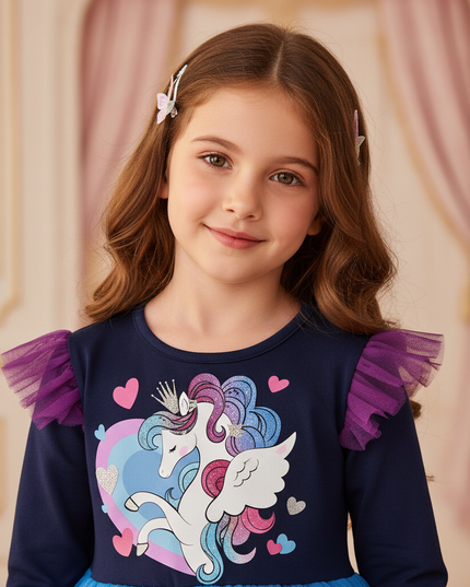 long sleeve unicorn dress girls - detail
