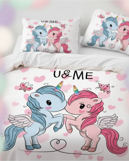 love couple heart unicorn bedding - detail