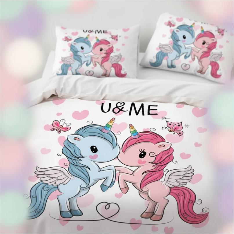love couple heart unicorn bedding - detail