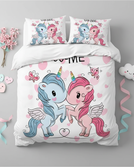 love couple heart unicorn bedding - flat-lay