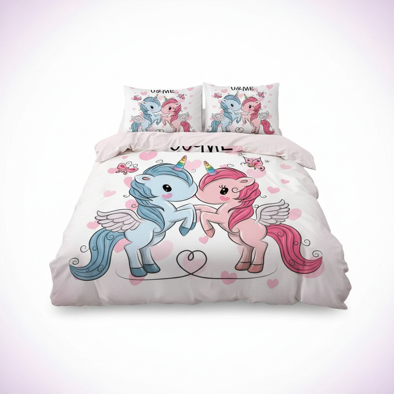love couple heart unicorn bedding - white-bg