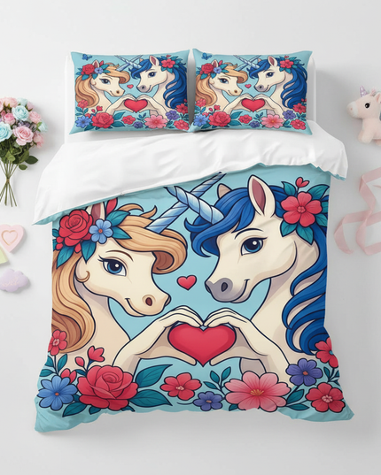 love heart twin unicorn bedding - flat-lay
