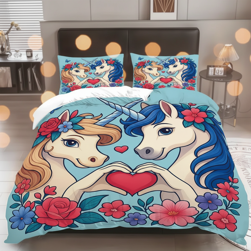 love heart twin unicorn bedding - lifestyle