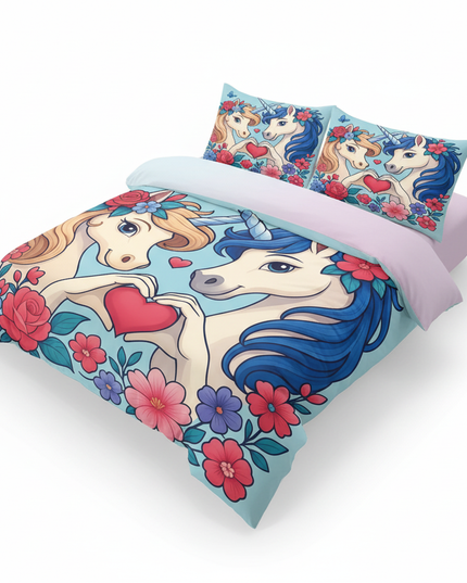 love heart twin unicorn bedding - white-bg