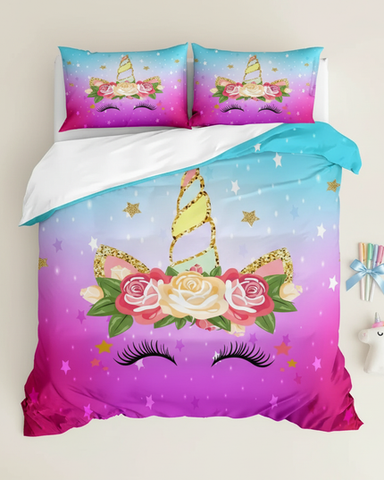 luminous lashes gradient unicorn bedding - flat-lay