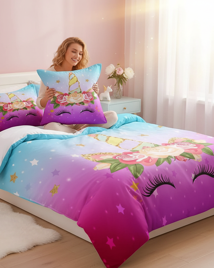 luminous lashes gradient unicorn bedding - in-use