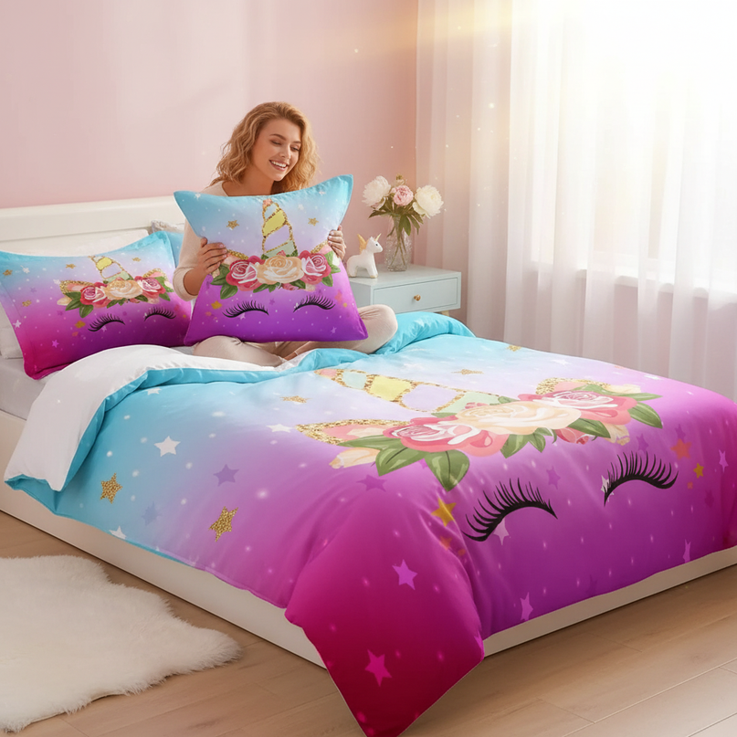 luminous lashes gradient unicorn bedding - in-use