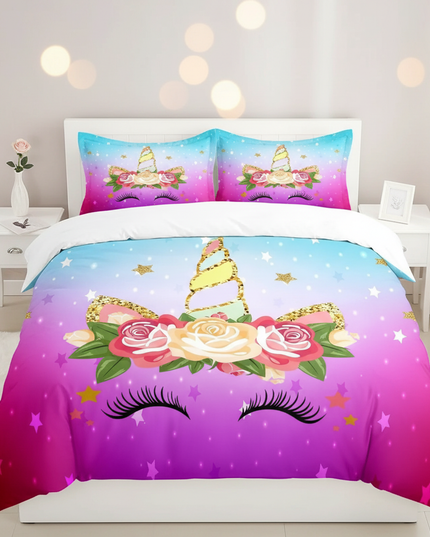 luminous lashes gradient unicorn bedding - lifestyle