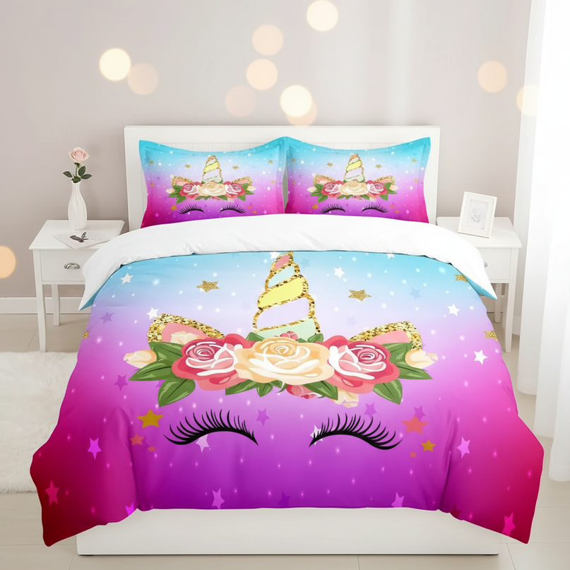 luminous lashes gradient unicorn bedding - lifestyle