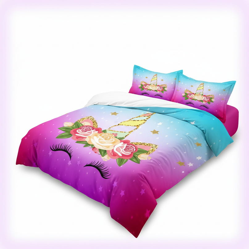 luminous lashes gradient unicorn bedding - white-bg