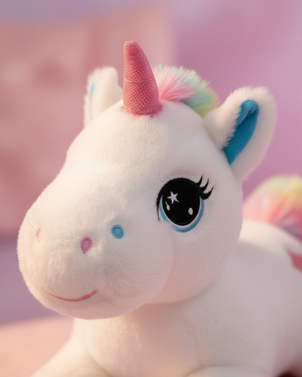 lying rainbow unicorn plush toy - detail