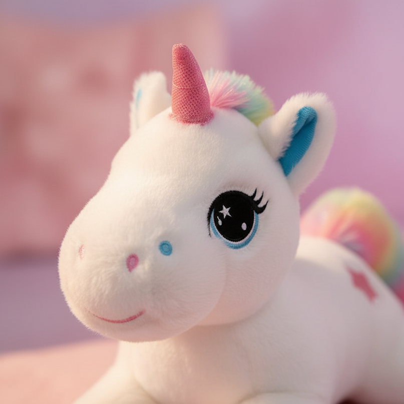 lying rainbow unicorn plush toy - detail