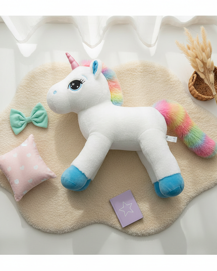 lying rainbow unicorn plush toy - flat-lay