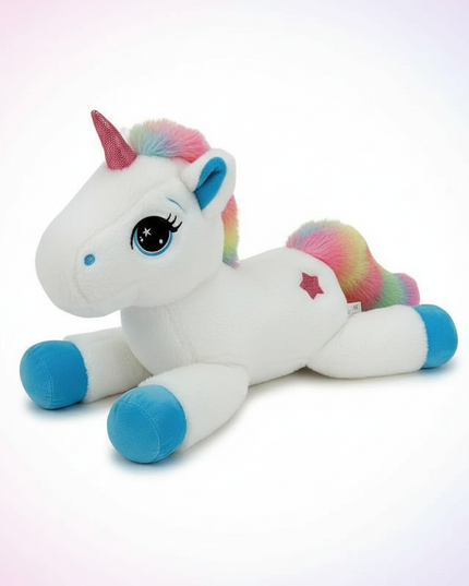 lying rainbow unicorn plush toy - white-bg