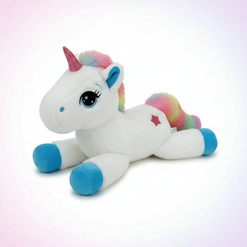 lying rainbow unicorn plush toy - white-bg