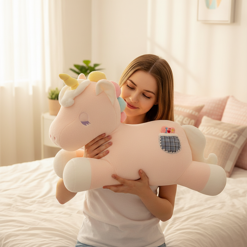 lying unicorn plush toy - in-use