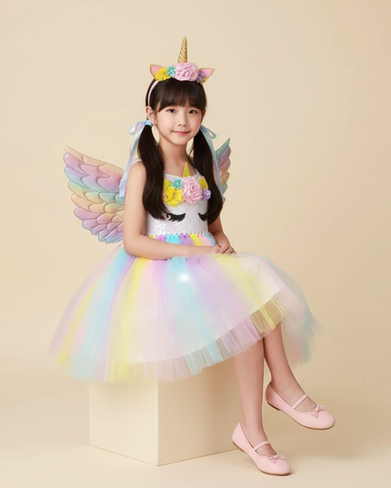 macaron unicorn led tutu dress set - sitting
