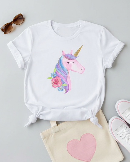 magic floral unicorn shirt - flat-lay