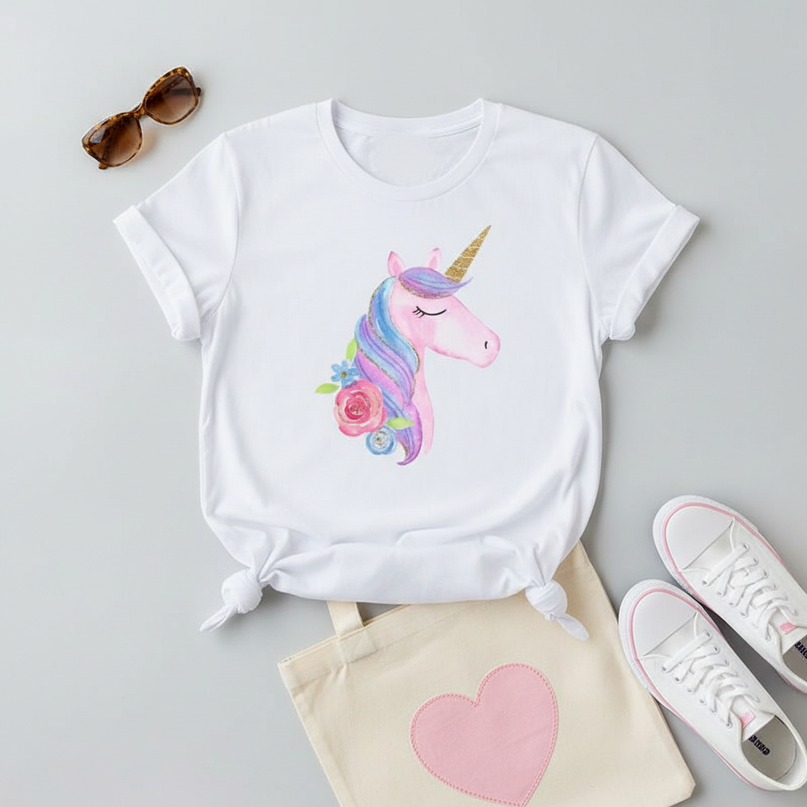 magic floral unicorn shirt - flat-lay