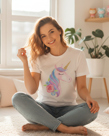 magic floral unicorn shirt - in-use