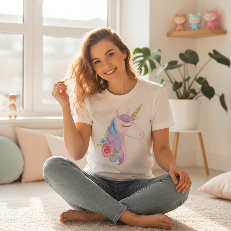 magic floral unicorn shirt - in-use