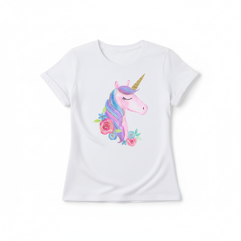 magic floral unicorn shirt - white-bg