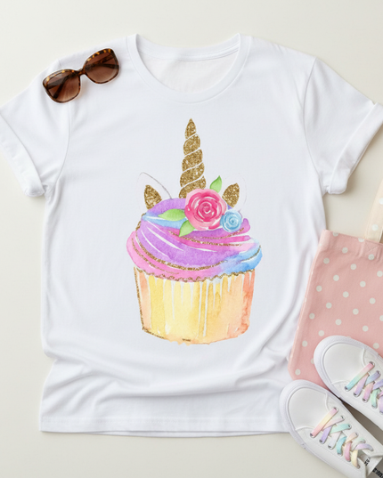 magic letter unicorn shirt - flat-lay