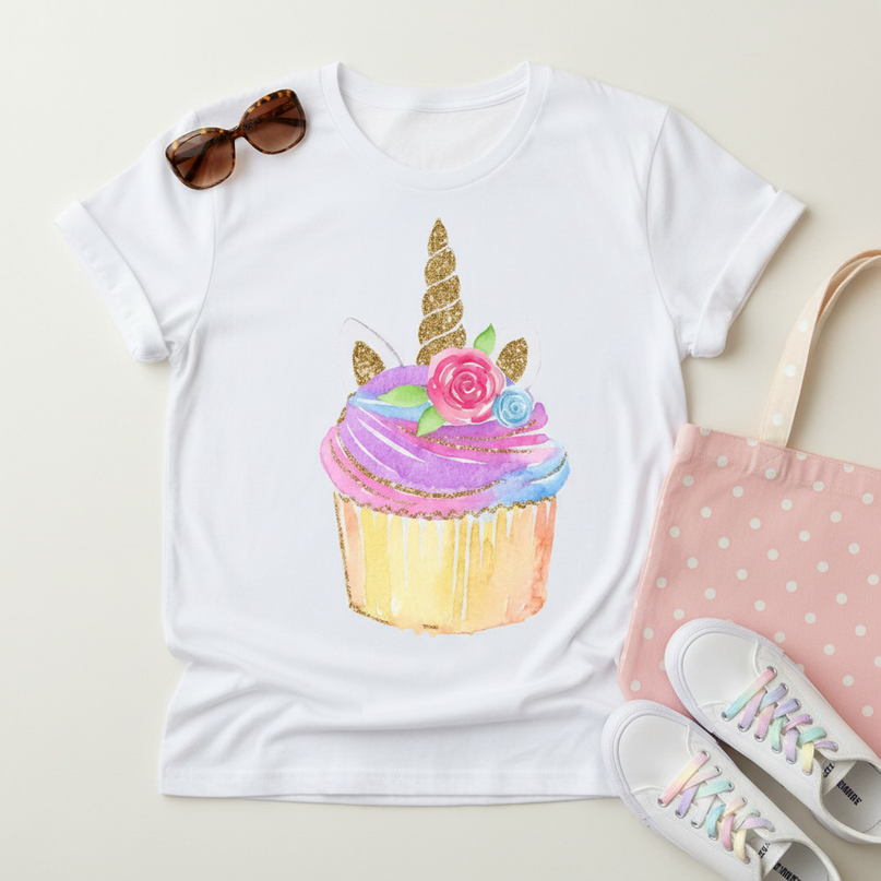 magic letter unicorn shirt - flat-lay