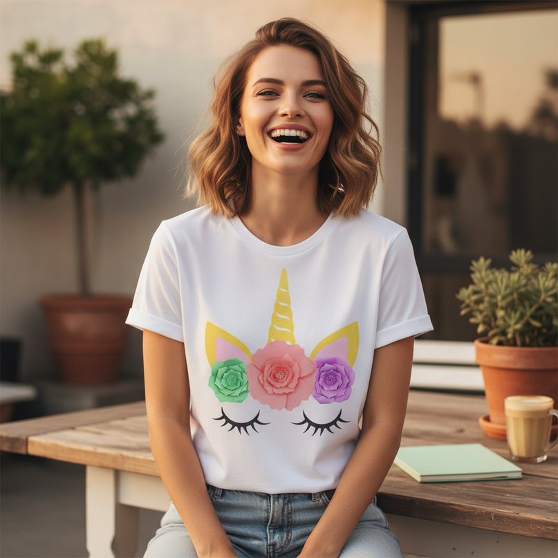 magic unicorn shirt women - in-use