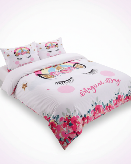 magical day floral unicorn bedding - white-bg
