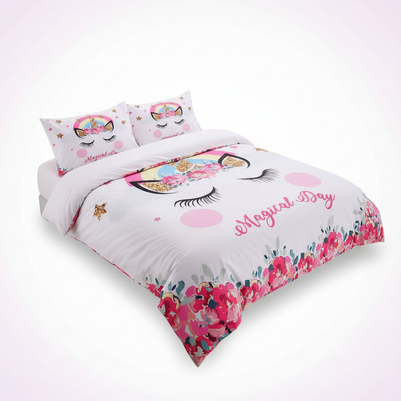 magical day floral unicorn bedding - white-bg