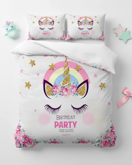 magical party unicorn bedding - flat-lay
