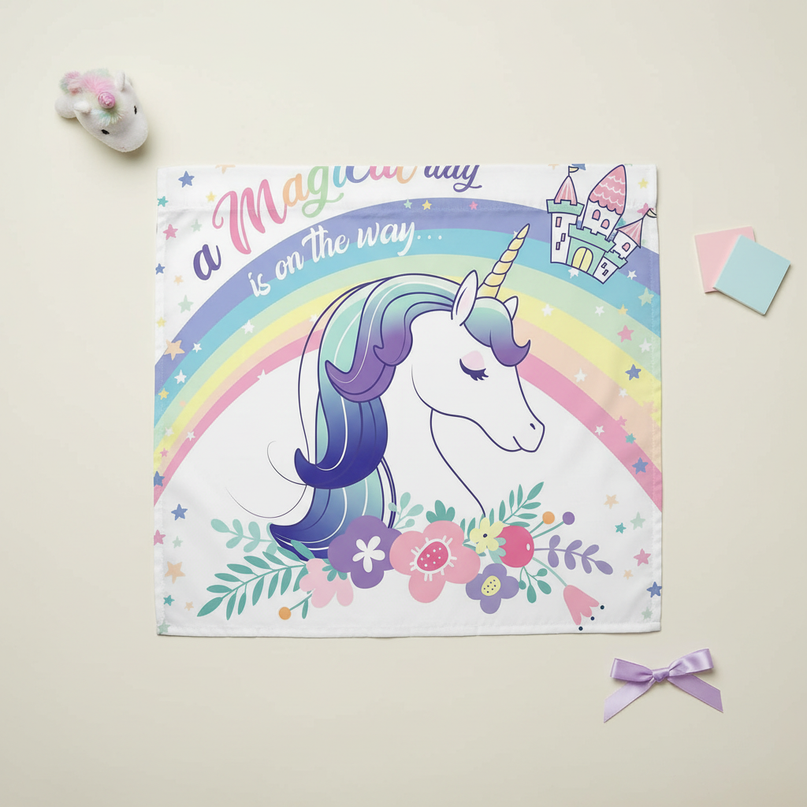magical unicorn curtains - flat-lay